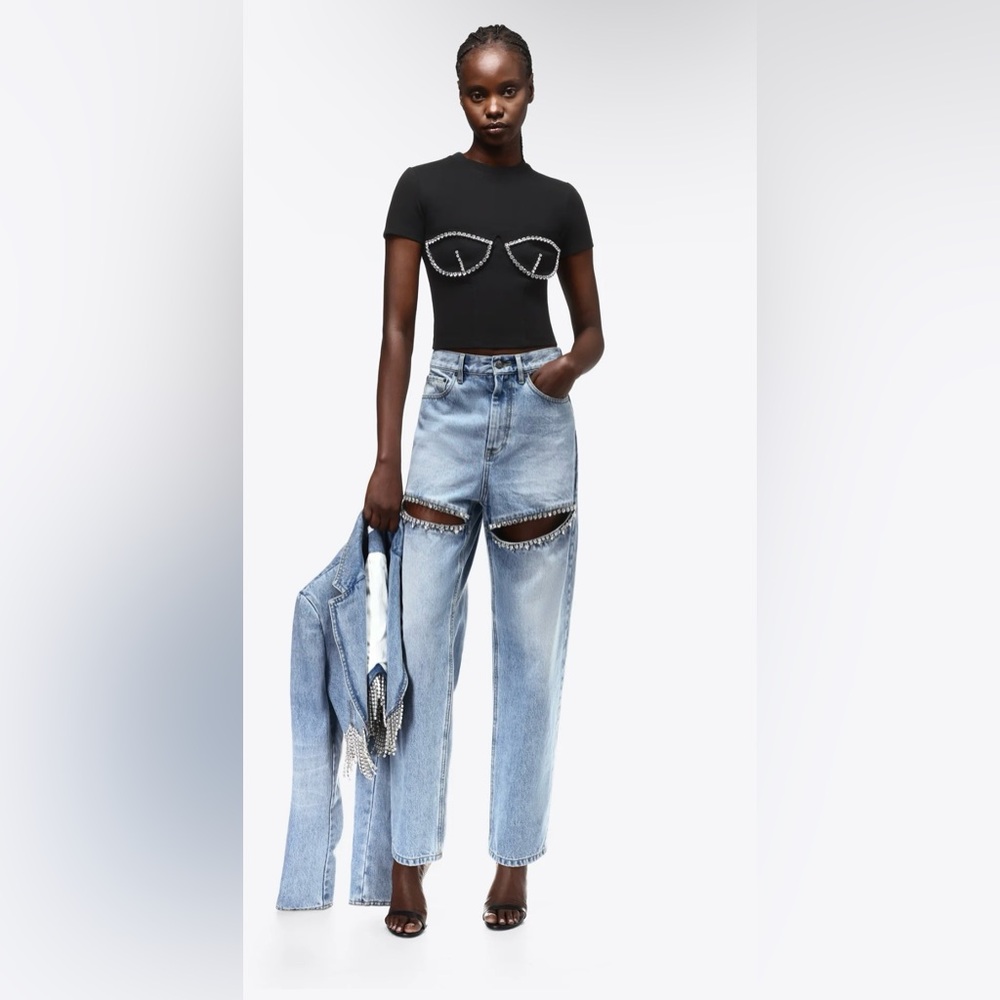 $495 MRSP | AREA - Crystal Bustier Cup T-Shirt | Black | XS | NWT